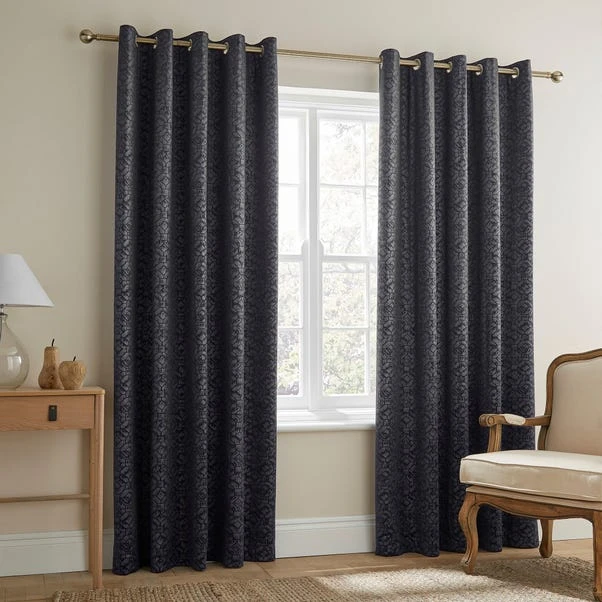 Dunelm Pearl Print Black Eyelet Curtains 4 Dunelm Pearl Print Black Eyelet Curtains - Image 2