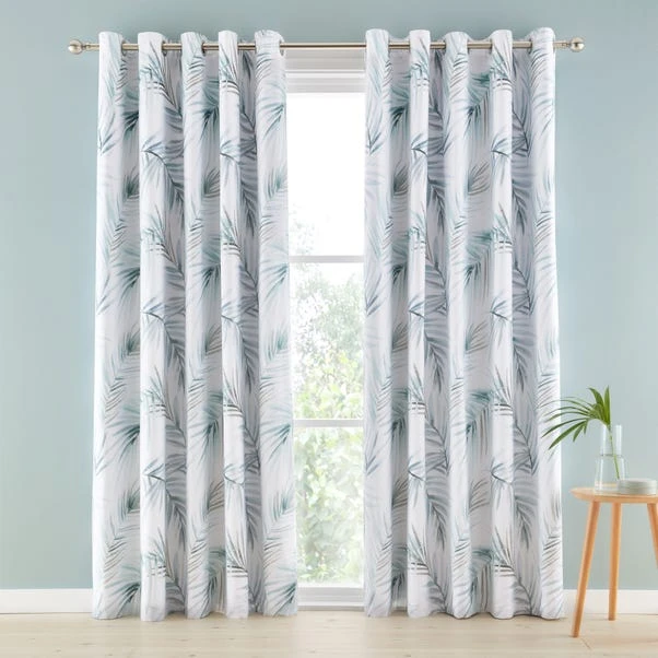 Dunelm Serenity Palm Leaf Seafoam Eyelet Curtains 4 Dunelm Serenity Palm Leaf Seafoam Eyelet Curtains - Image 2