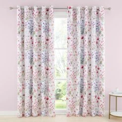 Dunelm Watercoloured Floral Pink Eyelet Curtains -Dunelm Shop 30801507 alt01