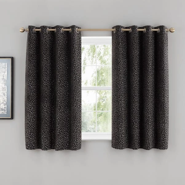 Dunelm Animal Cut Velvet Charcoal Eyelet Curtains 8 Dunelm Animal Cut Velvet Charcoal Eyelet Curtains - Image 6