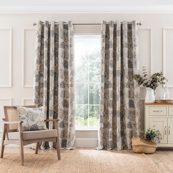 Dunelm Chianti Jacobean Ochre Eyelet Curtains 4 Dunelm Chianti Jacobean Ochre Eyelet Curtains - Image 2