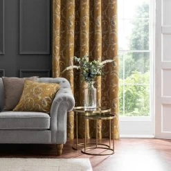 Dunelm Chenille Scroll Ochre Eyelet Curtains 11 Dunelm Chenille Scroll Ochre Eyelet Curtains -Dunelm Shop 30808532 alt03