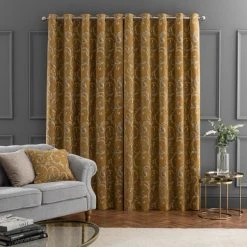 Dunelm Chenille Scroll Ochre Eyelet Curtains 12 Dunelm Chenille Scroll Ochre Eyelet Curtains -Dunelm Shop 30808532 alt04