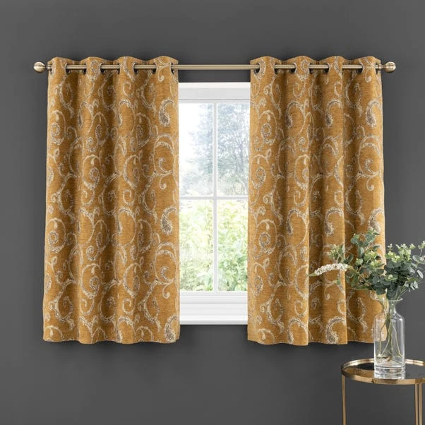 Dunelm Chenille Scroll Ochre Eyelet Curtains 8 Dunelm Chenille Scroll Ochre Eyelet Curtains - Image 6