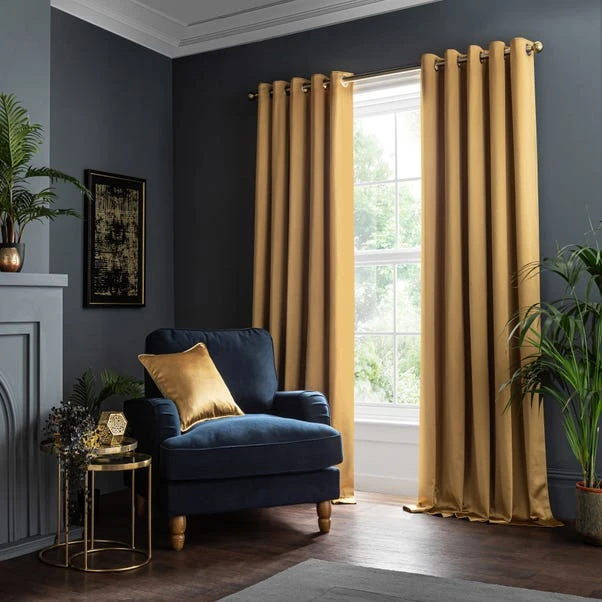 Dunelm Satin Old Gold Eyelet Curtains 4 Dunelm Satin Old Gold Eyelet Curtains - Image 2
