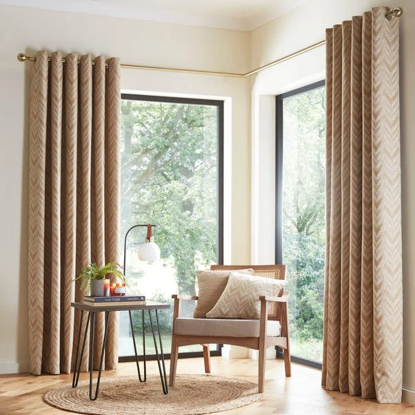 Dunelm Woven Chevron Natural Eyelet Curtains 4 Dunelm Woven Chevron Natural Eyelet Curtains - Image 2