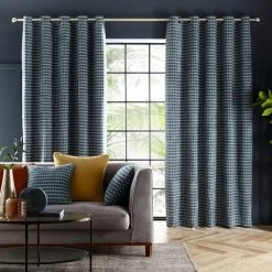 Dunelm Laurent Geo Teal Eyelet Curtains -Dunelm Shop 30809353 alt01