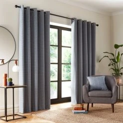 Dunelm Ryder Check Blue Eyelet Curtains -Dunelm Shop 30809393 alt01