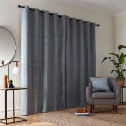 Dunelm Ryder Check Blue Eyelet Curtains -Dunelm Shop 30809393 alt04