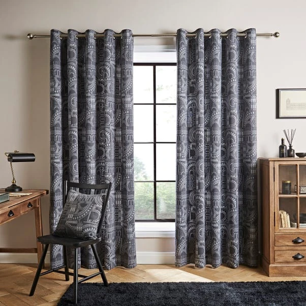 Natural History Museum Waterhouse Charcoal Eyelet Curtains 4 Natural History Museum Waterhouse Charcoal Eyelet Curtains - Image 2