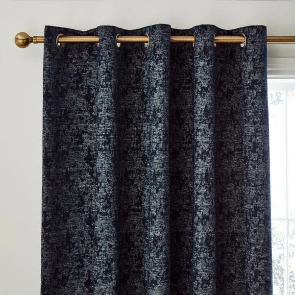 Dunelm Mottled Chenille Navy Eyelet Curtains 3 Dunelm Mottled Chenille Navy Eyelet Curtains