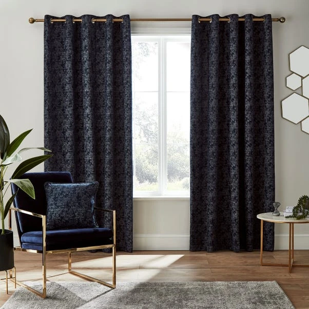 Dunelm Mottled Chenille Navy Eyelet Curtains 4 Dunelm Mottled Chenille Navy Eyelet Curtains - Image 2