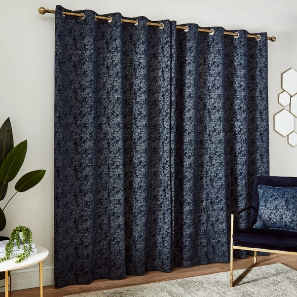 Dunelm Mottled Chenille Navy Eyelet Curtains 6 Dunelm Mottled Chenille Navy Eyelet Curtains - Image 4
