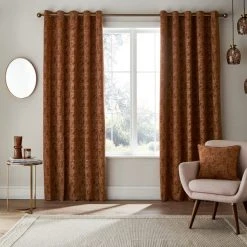 Dunelm Mottled Chenille Rust Eyelet Curtains -Dunelm Shop 30810054 alt01