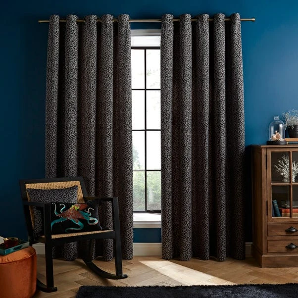 Natural History Museum Ditsy Coral Monochrome Eyelet Curtains 4 Natural History Museum Ditsy Coral Monochrome Eyelet Curtains - Image 2