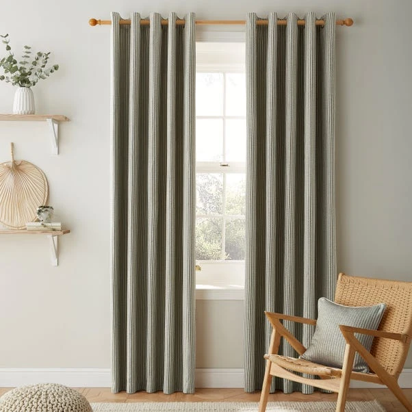Dunelm Churchgate Herringbone Stripe Olive Eyelet Curtains 4 Dunelm Churchgate Herringbone Stripe Olive Eyelet Curtains - Image 2