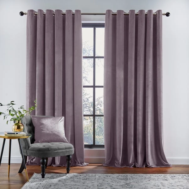 Dunelm Recycled Velour Eyelet Curtains Thistle 4 Dunelm Recycled Velour Eyelet Curtains Thistle - Image 2