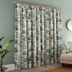 Dunelm Watercolour Trees Teal Pencil Pleat Curtains -Dunelm Shop 30810960 alt04