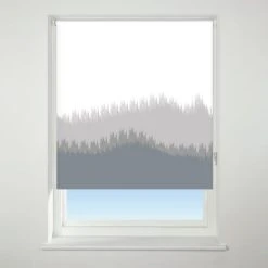 Universal Patterned Blur Border Grey Blackout Roller Blind