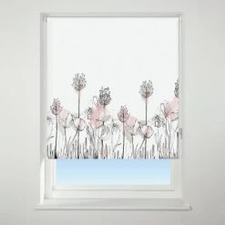 Universal Patterned Floral Border Pink Blackout Roller Blind