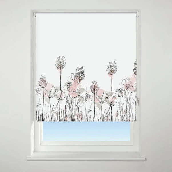 Universal Patterned Floral Border Pink Blackout Roller Blind 3 Universal Patterned Floral Border Pink Blackout Roller Blind
