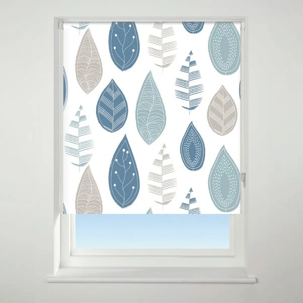 Universal Patterned Leaf Blue Blackout Roller Blind 3 Universal Patterned Leaf Blue Blackout Roller Blind