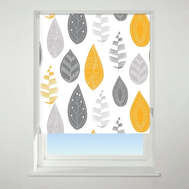 Universal Patterned Leaf Yellow Blackout Roller Blind 3 Universal Patterned Leaf Yellow Blackout Roller Blind