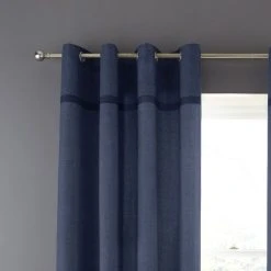 Catherine Lansfield Melville Navy Woven Eyelet Curtains