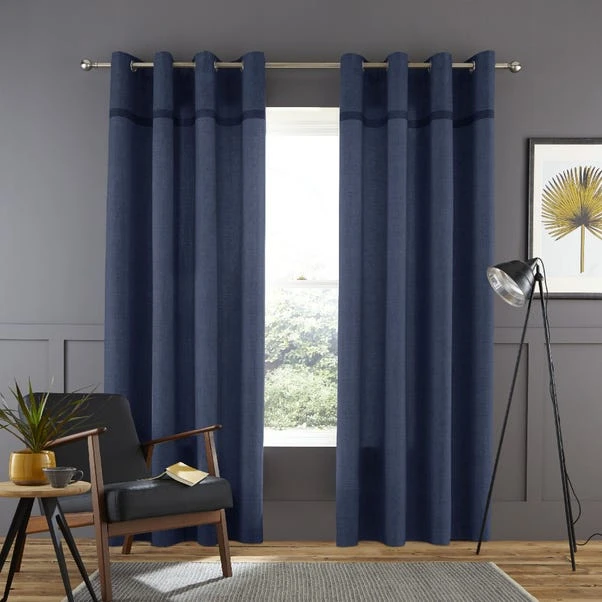 Catherine Lansfield Melville Navy Woven Eyelet Curtains 4 Catherine Lansfield Melville Navy Woven Eyelet Curtains - Image 2