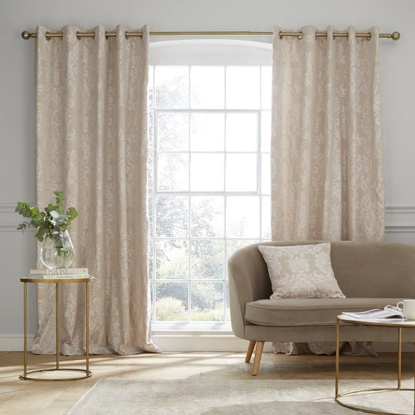 Catherine Lansfield Damask Natural Jacquard Eyelet Curtains 4 Catherine Lansfield Damask Natural Jacquard Eyelet Curtains - Image 2