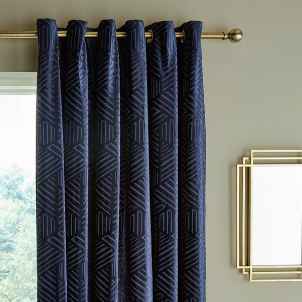 Catherine Lansfield Geo Cut Navy Eyelet Curtains 3 Catherine Lansfield Geo Cut Navy Eyelet Curtains