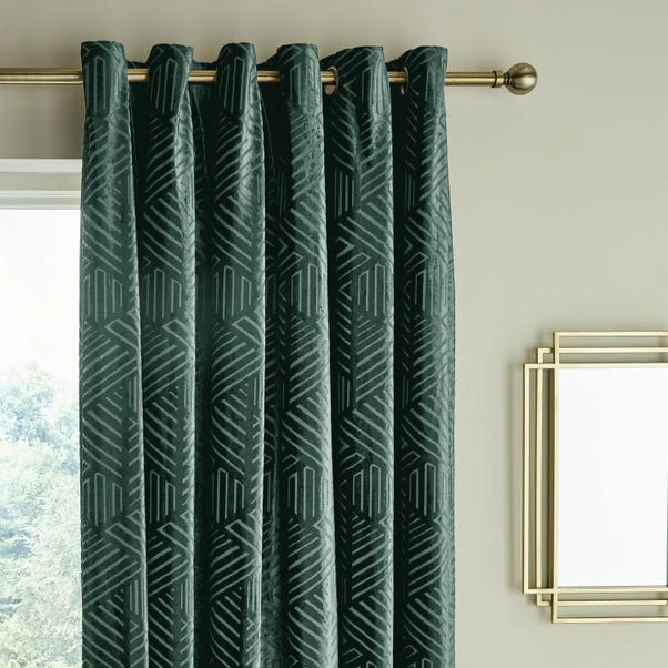 Catherine Lansfield Geo Cut Green Eyelet Curtains 3 Catherine Lansfield Geo Cut Green Eyelet Curtains