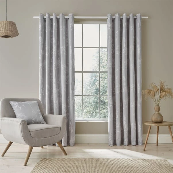 Catherine Lansfield Meadowsweet Floral Silver Eyelet Curtains 4 Catherine Lansfield Meadowsweet Floral Silver Eyelet Curtains - Image 2