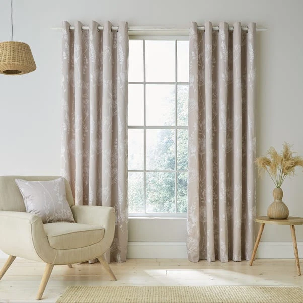 Catherine Lansfield Meadowsweet Floral Natural Eyelet Curtains 4 Catherine Lansfield Meadowsweet Floral Natural Eyelet Curtains - Image 2